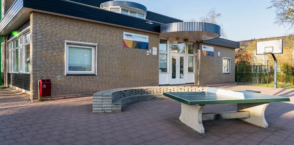Ingang school met speelplein